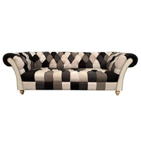 Modernes Echtes Leder Chesterfield Schlafsofa 3-Sitzer Gepolstert mit Stoffbezug und Metallbeinen für Hotel & Wohnzimmer