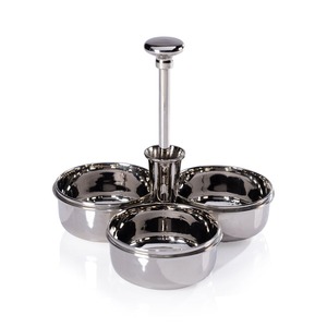 Luxury Metal 3-Compartment <b>Cluster</b> Bowl With Center Toothpick Holder, Wholesale Snack & Fruits Serving Platter Tableware Piece - Product Image 2