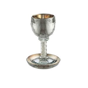 Elegante Juego de Copas Kiddush para Pascua, en Caja de Regalo, Copa de Vino de Metal Plateado Martillado con Posavasos Grabado con Corte Láser, para Bendición del Vino - Product Image 4