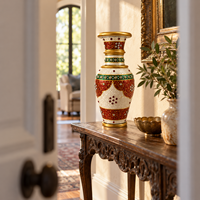 Vase en marbre traditionnel très vendu pour table de cimetière, rouge, or, vert, décoratif, fait main, design rond brillant pour Noël