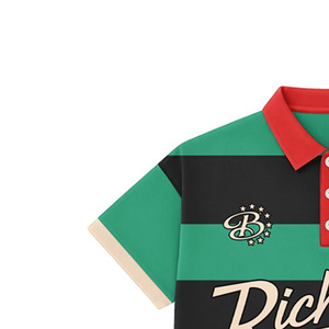 Green <b>Black</b> Men's Striped Short Sleeve Polo Shirt Preppy Style With Logo Contrast Trim Regular Fit - Product Image 4