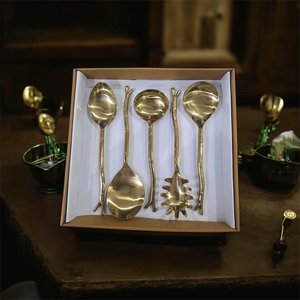 Gold Plated Serving Spoon Set With Branch Handle Design Novelty Creative Cutlery <b>Mirror</b> Finish Long Handle - Product Image 5