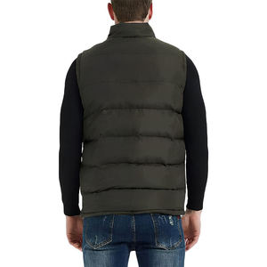 Gilet matelassé zippé vert olive pour homme, col montant, coupe-vent décontracté avec poches, longueur standard, couleur unie - Product Image 2