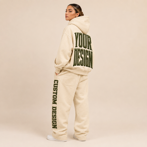 Ensemble de survêtement baggy deux pièces avec logo brodé personnalisé, pantalon de jogging à jambe large avec revers, en molleton brossé, fournisseur en gros - Product Image 4