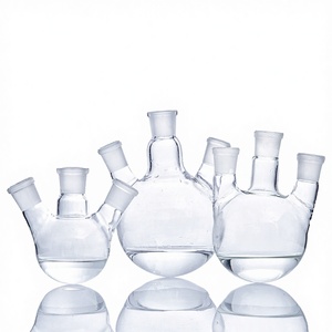 Fiole à ébullition à fond rond en verre borosilicaté à trois colliers et à large ouverture, avec deux ports latéraux droits parallèles, marque MAYALAB, garantie de 3 ans - Product Image 1