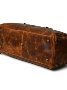 Men Casual Luxury Sport Distressed Brown Genuine Leather Duffle <b>Bag</b> Large <b>Overnight</b> Weekend Travel Satchel Zipper Polyester - Product Image 2