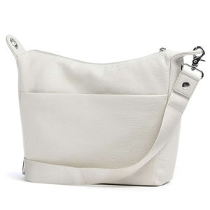 Bolso de Hombro de Cuero Genuino Blanco con Cremallera, Bandolera Texturizada, Bolso Tote para Viajes Diarios de Mujer - Product Image 2