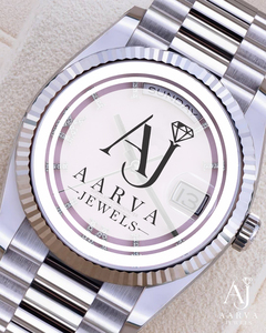 Montre mécanique à cadran blanc, bracelet en acier inoxydable, montre-bracelet avec lunette effet diamant, cadeau d'affaires - Product Image 5