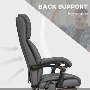 Sedia da Ufficio con Massaggio a Vibrazione a 4 Punti e Riscaldamento, in Pelle PU Grigia, Reclinabile e Regolabile in Altezza, Sedia Direzionale Tradizionale - Product Image 5
