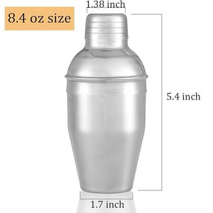 8.4oz Stainless Steel Cocktail Shaker with Strainer Leakproof Martini Mixer for Home <b>Bar</b> Bartender Tools <b>Drink</b> Making Wholesale - Product Image 2