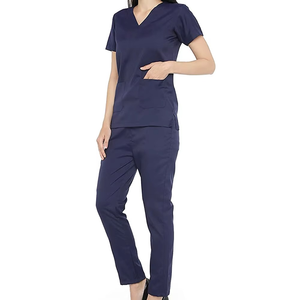 Women's Red V-Neck <b>Scrub</b> Set Cotton Polyester Woven Hospital <b>Uniform</b> Pants Slim Fit Medical <b>Scrubs</b> - Product Image 3