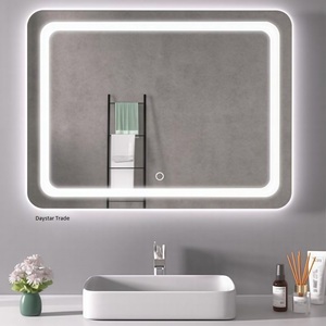 Miroir de salle de bain LED carré moderne en verre avec capteur tactile et éclairage de vanité rétroéclairé pour anniversaire - Product Image 1