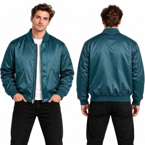 Chaqueta Varsity Personalizada de Satén de Seda Color Verde Azulado Intenso para Hombre con Tono Turquesa Oscuro y Cintura Acanalada, Ropa Exterior Moderna para Hombre - Product Image 1