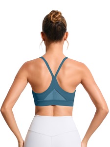 Seamless Moisture Wicking Sports Bra <b>Mesh</b> Back Detailing Spaghetti Racerback Design Pullover Workout <b>Crop</b> <b>Top</b> Blanks - Product Image 4