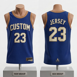 Maillot de basket personnalisé pour hommes, sans manches, bleu et or, numéro 23, en maille sublimée respirante, vêtements d'équipe, taille adulte - Product Image 1