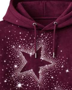 Sudadera con capucha para hombre, extragrande, de forro polar grueso, con estrella de pedrería color burdeos, bolsillo canguro, estilo streetwear personalizado, de fabricante - Product Image 5