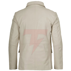 Men <b>Leather</b> <b>Blazer</b> Classic Tailored Fit Double Breasted Breathable Long Sleeve Formal Casual <b>Jacket</b> - Product Image 4