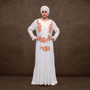 Caftán Modesto de Rayón para Eid, Ligero y Transpirable, Corte Recto, Mangas Largas, Diseño de Dobladillo Largo con Fruncido Suave - Product Image 1