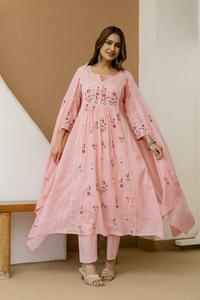 Ensemble Salwar en coton brodé rose pour femme avec dupatta, style traditionnel, coupe régulière, longueur genou, séchage rapide, idéal pour l'été - Product Image 3