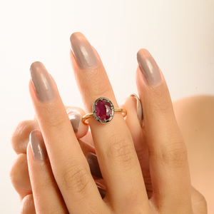 Bague élégante de style classique pour femme et fille, sertie d'un véritable rubis solitaire, en or jaune 18 carats plaqué rhodium noir, bijoux fins - Product Image 2