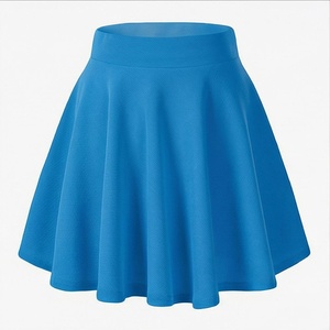 กระโปรงทรงเอไลน์สั้นสำหรับผู้หญิง สีพื้น เอวยางยืด จีบระบาย สไตล์ลำลอง สีน้ำเงิน ผ้าโพลีเอสเตอร์ทอ 100% ใส่ได้ทุกฤดู - Product Image 1
