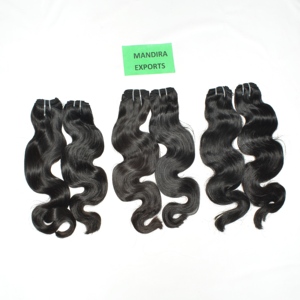Extensions de cheveux humains indiens Remy 100 % naturels non traités, cuticules alignées, noirs, coupe droite, ondulés, double trame, en lots - Product Image 4