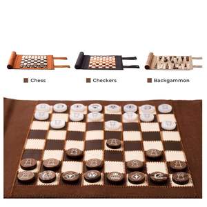 Juego de Damas y Ajedrez de Cuero PU Personalizado al por Mayor con Logotipo, Tablero de Cuero Duradero, Dados de Damas - Regalo Portátil para Exteriores - Product Image 4