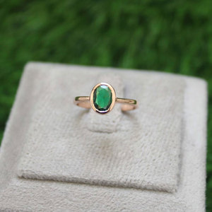 Handmade Gold <b>Emerald</b> <b>Green</b> Ring Oval Faceted Gemstone Minimalist Boho Statement Jewelry for Women - Product Image 3