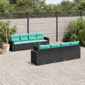 Set di divani da giardino in polyrattan nero da 9 pezzi con cuscini, eleganti mobili da esterno - Product Image 1