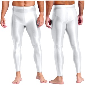 Leggings de sport pour homme fabriqués en usine, taille élastique, couleur unie, effet brillant métallique, extensibles, pour la gym, l'entraînement, le fitness et la course à pied - Product Image 1