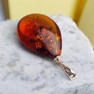 Large Natural Honey Baltic Amber Teardrop Pendant Chunky Silver <b>Drop</b> Necklace Real Gemstone Jewelry Gift Women - Product Image 1