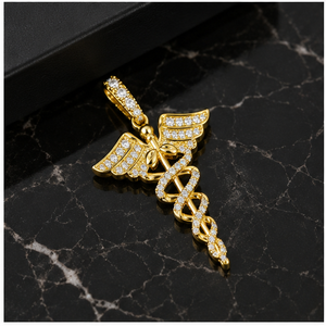 Trendy Style 10K Real <b>Gold</b> Iced Caduceus Medical Rescue Logo Customizable Natural Diamond Minimalist <b>Pendant</b> Charm Necklace Gift - Product Image 3