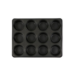 Plaque de cuisson professionnelle 12 cavités pour muffins et cupcakes, revêtement antiadhésif double face, en acier au carbone robuste, compatible four - Product Image 1