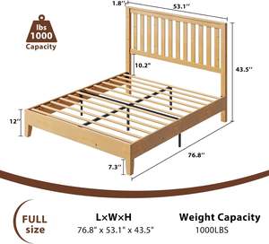 Marco de cama de plataforma de madera maciza de estilo de mediados de siglo, tamaño completo con base de cabecero de fácil montaje y resorte de caja de Color roble Natural - Product Image 5