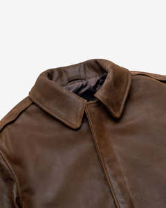 Veste bomber en cuir véritable marron pour homme, style décontracté, fermeture éclair, col rabattu, poches, vêtements d'automne - Product Image 4
