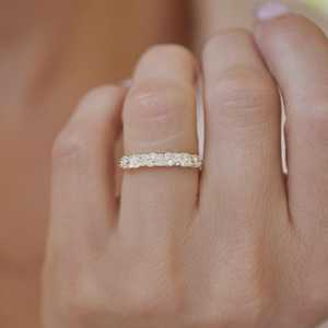 Half Eternity <b>Wedding</b> Band 14K 18K Solid Gold Trillion Baguette Cut Lab Grown Diamond Prong Set Minimalist Luxury Stacking Rings - Product Image 4