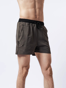 Pantalones Cortos Deportivos para Hombre, Color Gris Oscuro, de Secado Rápido, con Cordón Ajustable, Cintura Media, Tejido Sólido, Casuales - Product Image 3