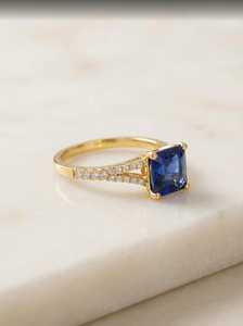 Blue Sapphire Engagement Ring Princess Cut September Birthstone Bridal <b>Promise</b> Ring Sterling Silver 14K Gold Plated Jewelry - Product Image 1
