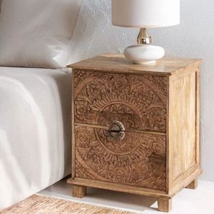 Carved Wood <b>Antique</b> Nightstand 2 Drawer End <b>Table</b> Traditional <b>Bedside</b> Cabinet for Hotel Apartment Bedroom Living Room - Product Image 2