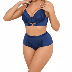 Nuevo conjunto de lencería sexy estilo europeo-americano con aros, lazo y bikini de tres piezas con decoración hueca, talla XXL, control firme. - Product Image 6