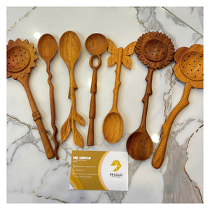Flower Handle Wooden <b>Spoons</b> Crafted Eco Gift Long Handle Wood <b>Spoon</b> Leaves Handcarving Vintage <b>Serving</b> <b>Spoons</b> Custom Design - Product Image 1