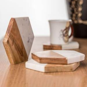 Marble Wood <b>Coasters</b> Round Reusable <b>Drink</b> <b>Coasters</b> with Handle Modern Table Mat for Home Office - Product Image 6