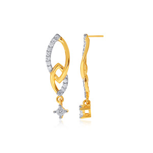 Pendientes Minimalistas de Oro Amarillo de 14K con Diamantes Cultivados en Laboratorio en Forma de Hoja, Diseño Geométrico y Acento de Diamantes CZ AAA - Product Image 2
