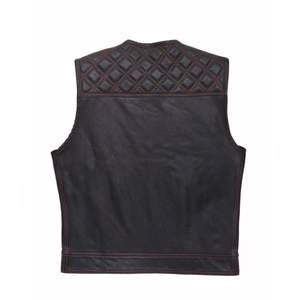 Chaleco de Motociclista Personalizado de Cuero con Acolchado de Diamantes, Estilo Hunt Club, Color Rojo Bandana - Product Image 2