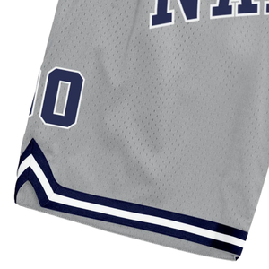 Shorts de basketball sublimés gris et bleu marine pour hommes, en maille légère, uniforme de sport en polyester, vêtements de performance pour l'entraînement et les matchs - Product Image 4