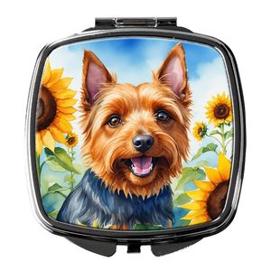 กระจกแต่งหน้าขนาดกะทัดรัดแบบพกพาพับได้ของขวัญสำหรับผู้หญิงและเด็กผู้หญิงลายดอกทานตะวันเทร์เรียร์ออสเตรเลีย - Product Image 1