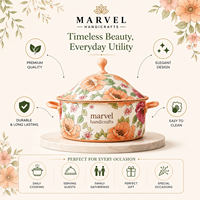 Panci Casserole Baja Enamel Motif Bunga Premium Marvel Handicrafts dengan Tutup, Tahan Panas, Elegan, Peralatan Masak, Hadiah