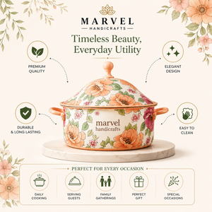 Casserole en acier émaillé floral de qualité supérieure Marvel Handicrafts avec couvercle, pot de service à rétention de chaleur, ustensile de cuisine élégant, cadeau idéal - Product Image 5