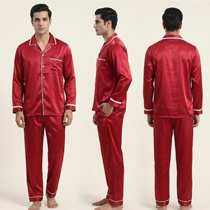 Chemise de nuit en satin à manches longues pour homme, col rabattu, boutonnée, en soie, légère, pour l'été - Product Image 4