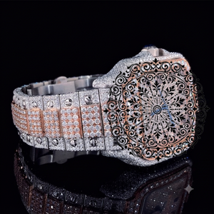 Luxury Unisex Quartz Watch 46mm Case Gold Diamond Encrusted Analog Dial Sapphire Crystal Folding Clasp Chronograph Day/Date - Product Image 1